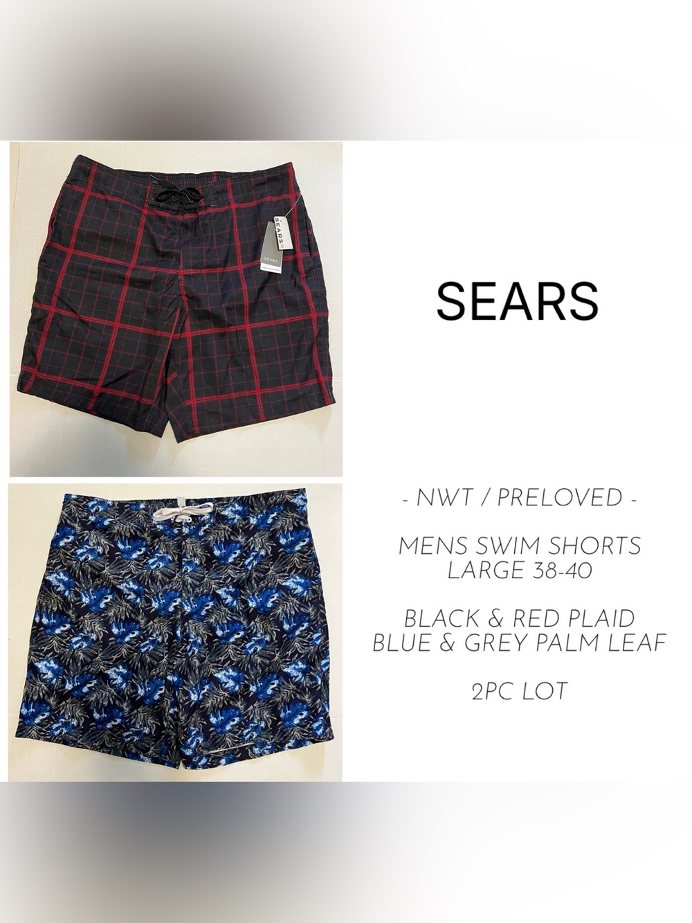 SEARS - L LARGE 38/40 - NWT / PRELOVED - MENS UPF 50 SWIM SHORTS